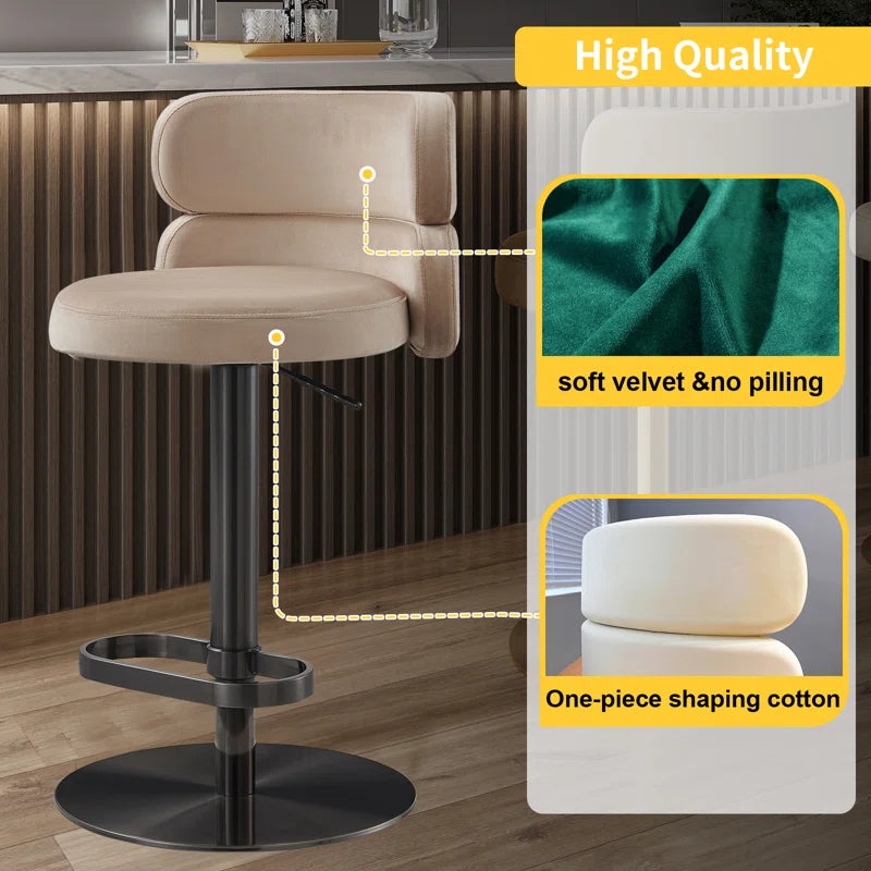 Giacamoz Adjustable Height Swivel Velvet Counter and Bar stool in Stainless Steel