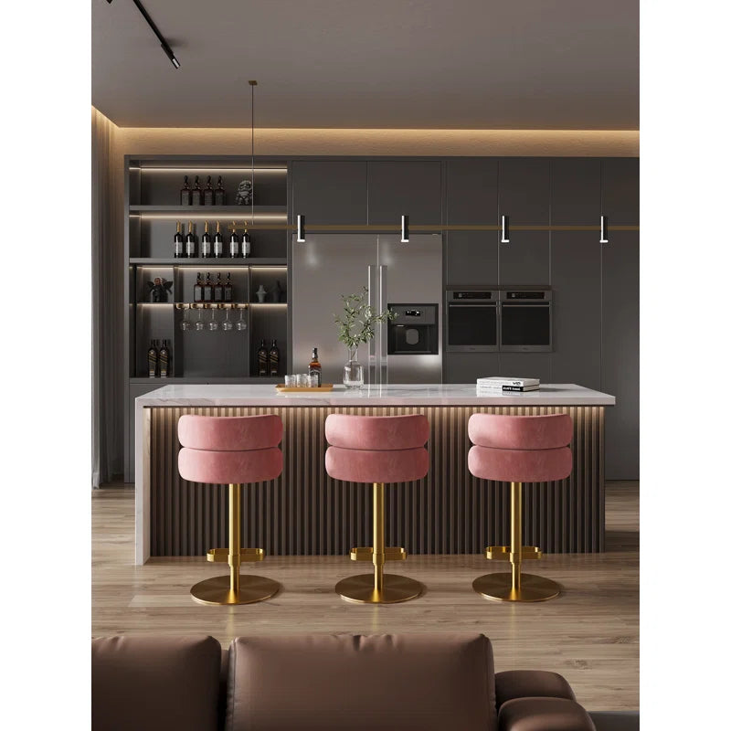 Giacamoz Adjustable Height Swivel Velvet Counter and Bar stool in Stainless Steel