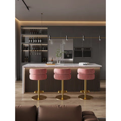 Giacamoz Adjustable Height Swivel Velvet Counter and Bar stool in Stainless Steel