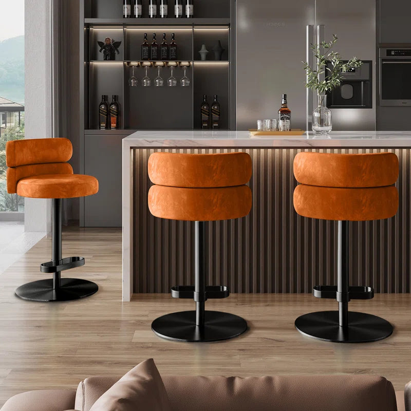 Giacamoz Adjustable Height Swivel Velvet Counter and Bar stool in Stainless Steel