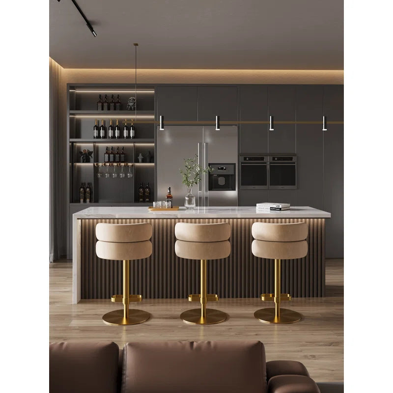 Giacamoz Adjustable Height Swivel Velvet Counter and Bar stool in Stainless Steel