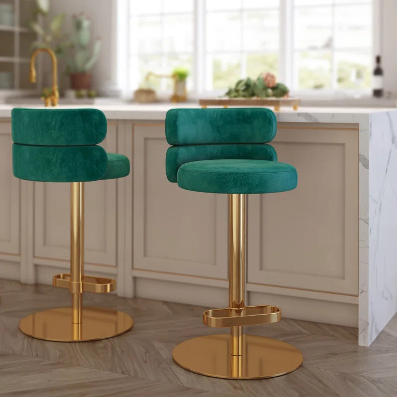 Giacamoz Adjustable Height Swivel Velvet Counter and Bar stool in Stainless Steel