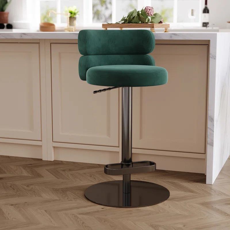 Giacamoz Adjustable Height Swivel Velvet Counter and Bar stool in Stainless Steel
