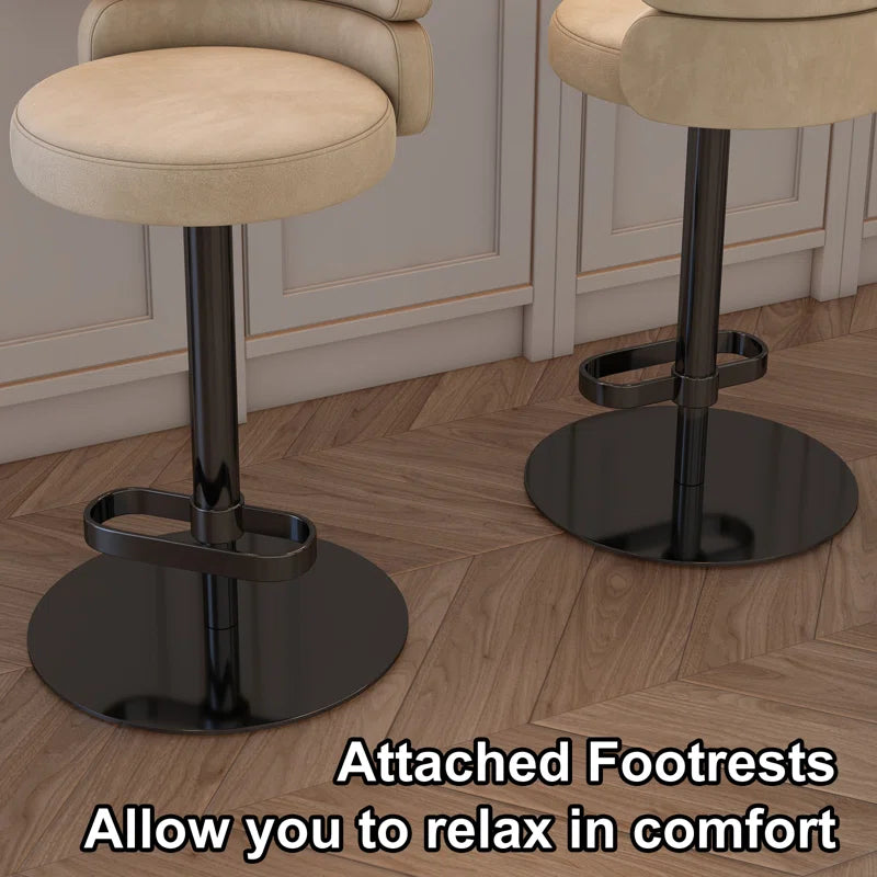 Giacamoz Adjustable Height Swivel Velvet Counter and Bar stool in Stainless Steel