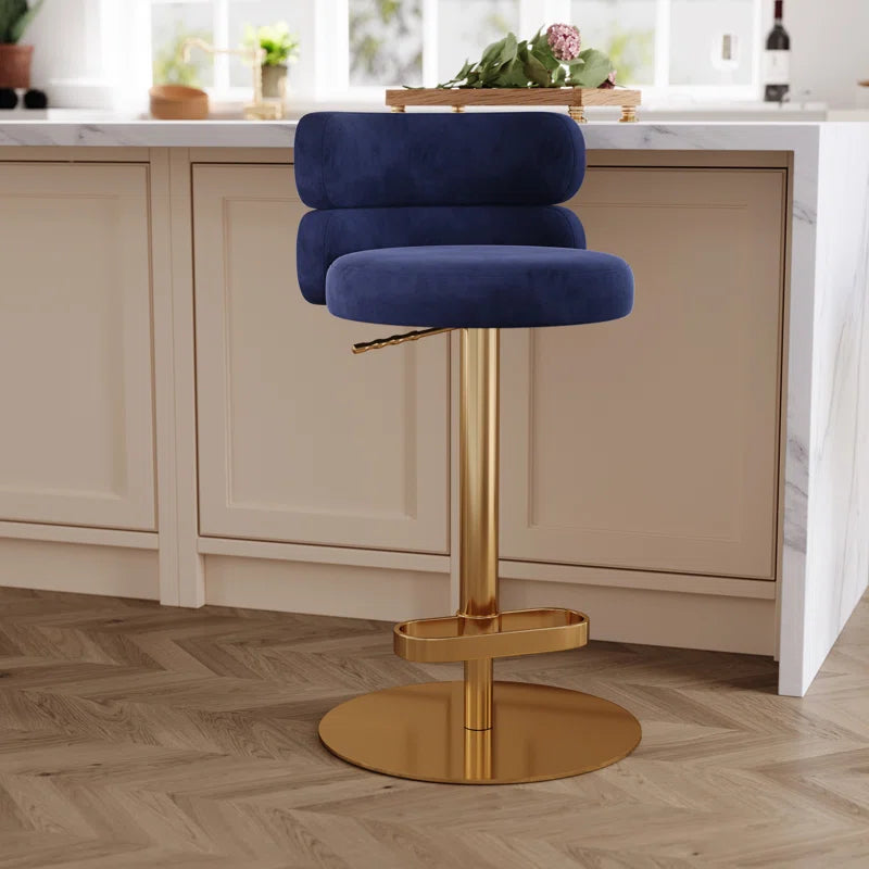 Giacamoz Adjustable Height Swivel Velvet Counter and Bar stool in Stainless Steel