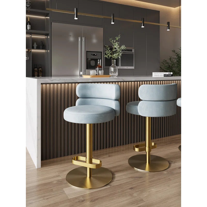 Giacamoz Adjustable Height Swivel Velvet Counter and Bar stool in Stainless Steel