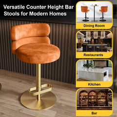 Giacamoz Adjustable Height Swivel Velvet Counter and Bar stool in Stainless Steel