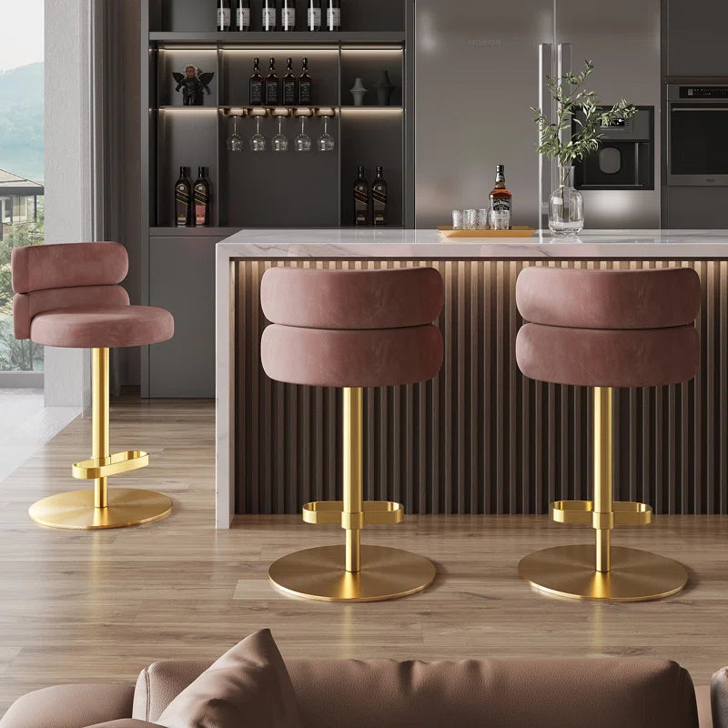 Giacamoz Adjustable Height Swivel Velvet Counter and Bar stool in Stainless Steel