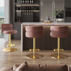 Giacamoz Adjustable Height Swivel Velvet Counter and Bar stool in Stainless Steel