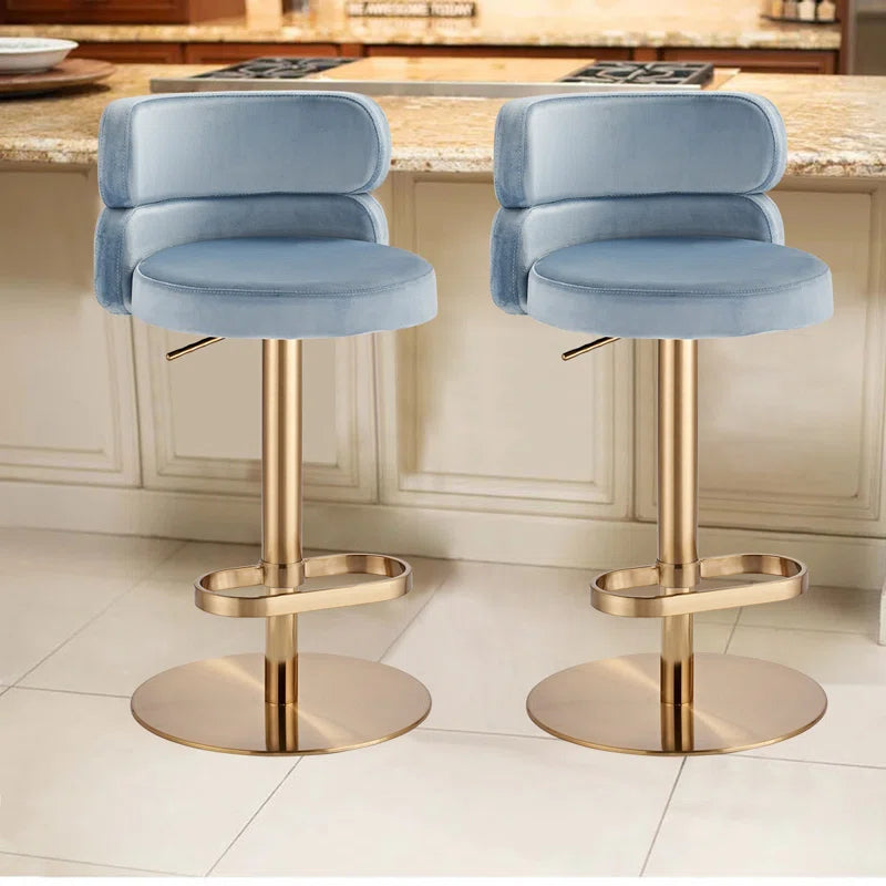Giacamoz Adjustable Height Swivel Velvet Counter and Bar stool in Stainless Steel