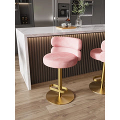 Giacamoz Adjustable Height Swivel Velvet Counter and Bar stool in Stainless Steel