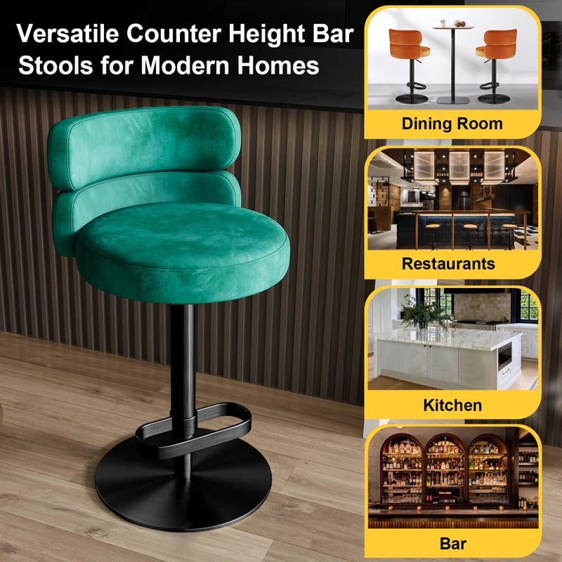 Giacamoz Adjustable Height Swivel Velvet Counter and Bar stool in Stainless Steel