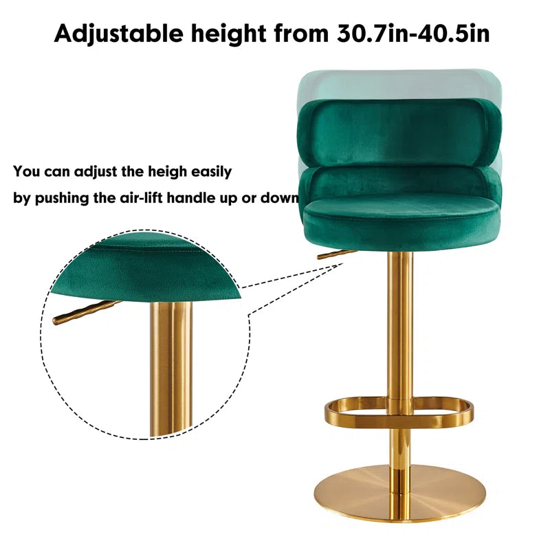 Giacamoz Adjustable Height Swivel Velvet Counter and Bar stool in Stainless Steel