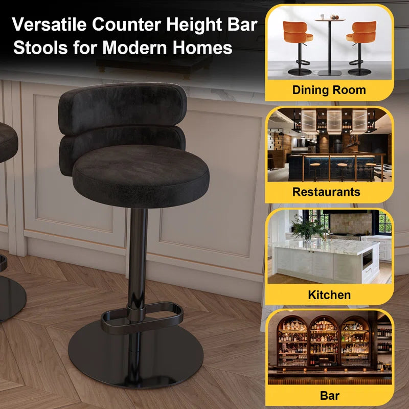 Giacamoz Adjustable Height Swivel Velvet Counter and Bar stool in Stainless Steel