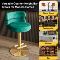 Giacamoz Adjustable Height Swivel Velvet Counter and Bar stool in Stainless Steel