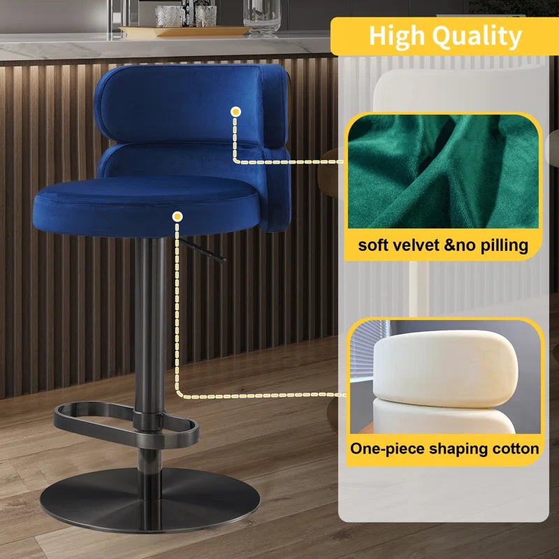 Giacamoz Adjustable Height Swivel Velvet Counter and Bar stool in Stainless Steel