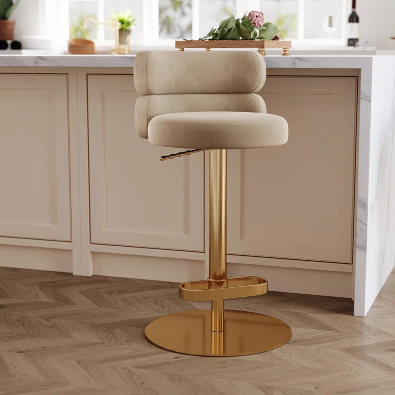 Giacamoz Adjustable Height Swivel Velvet Counter and Bar stool in Stainless Steel
