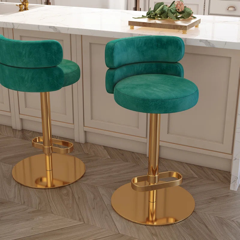 Giacamoz Adjustable Height Swivel Velvet Counter and Bar stool in Stainless Steel