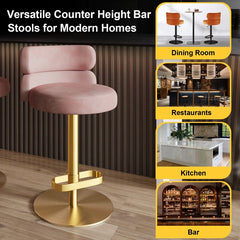 Giacamoz Adjustable Height Swivel Velvet Counter and Bar stool in Stainless Steel