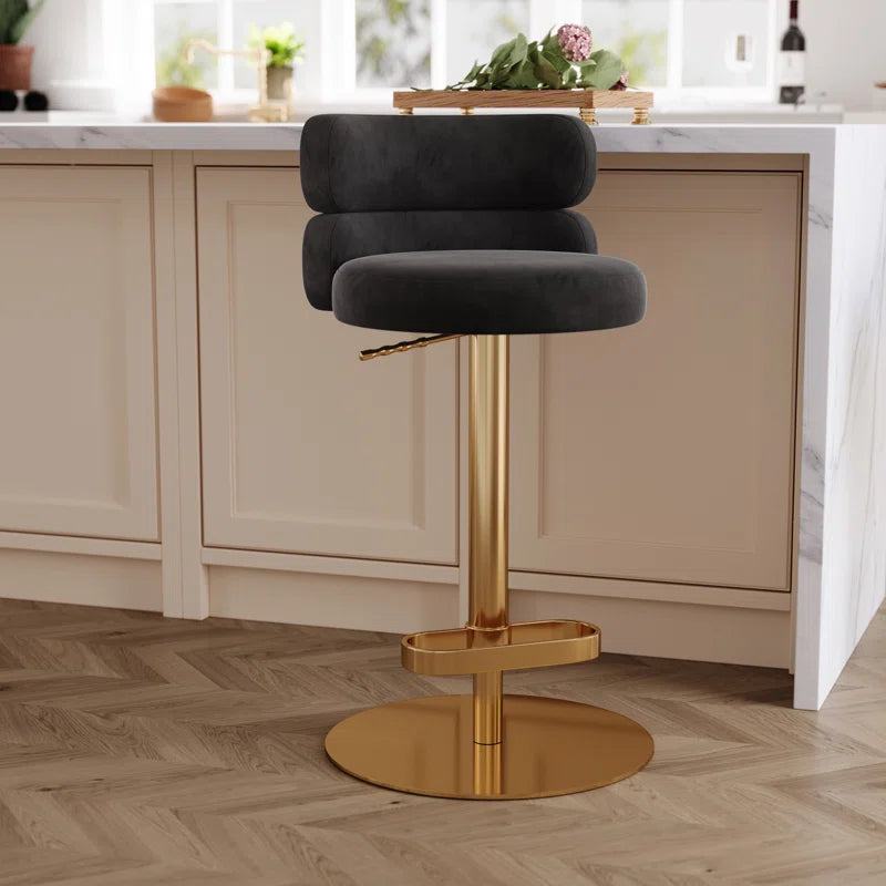 Giacamoz Adjustable Height Swivel Velvet Counter and Bar stool in Stainless Steel