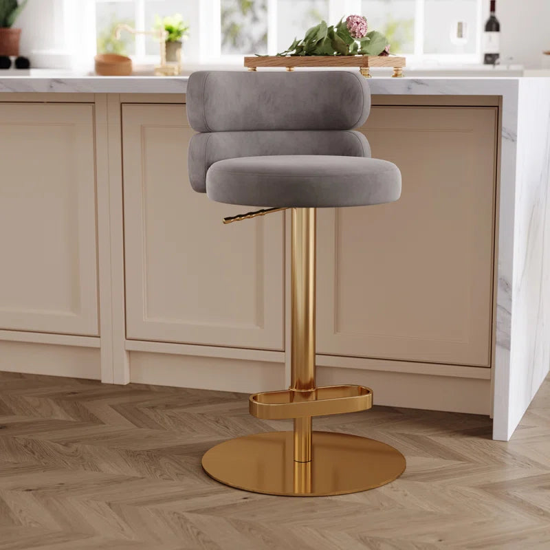 Giacamoz Adjustable Height Swivel Velvet Counter and Bar stool in Stainless Steel