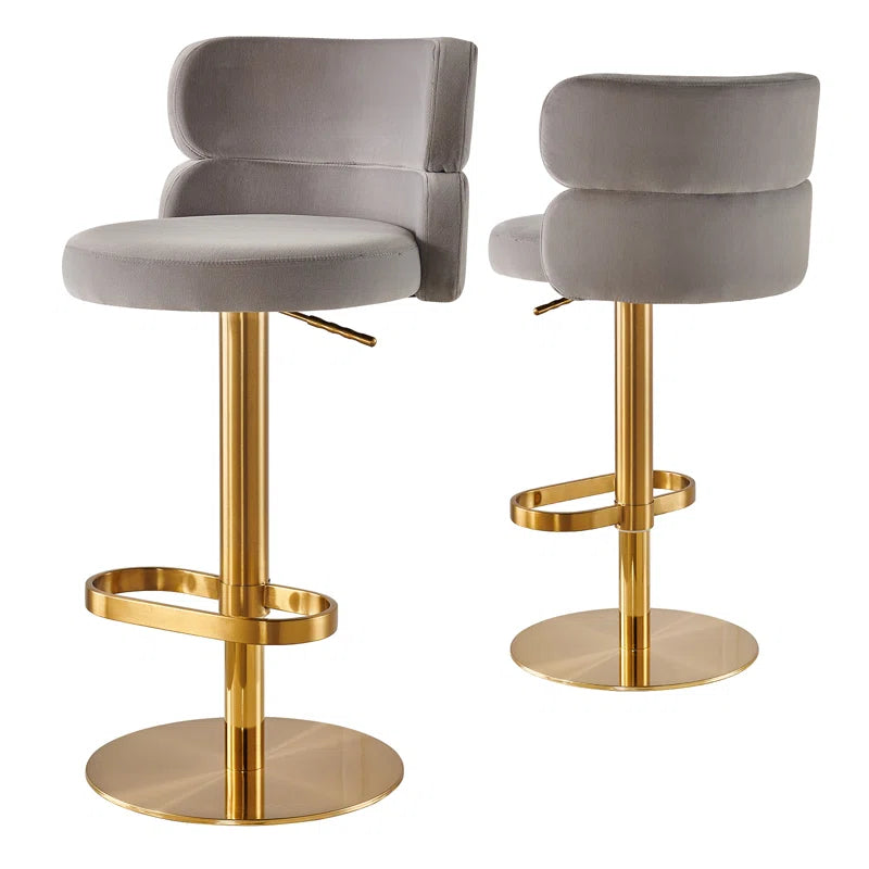 Giacamoz Adjustable Height Swivel Velvet Counter and Bar stool in Stainless Steel