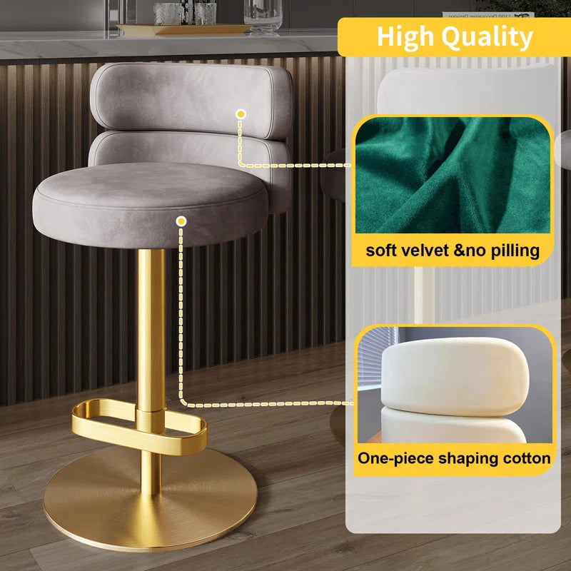 Giacamoz Adjustable Height Swivel Velvet Counter and Bar stool in Stainless Steel