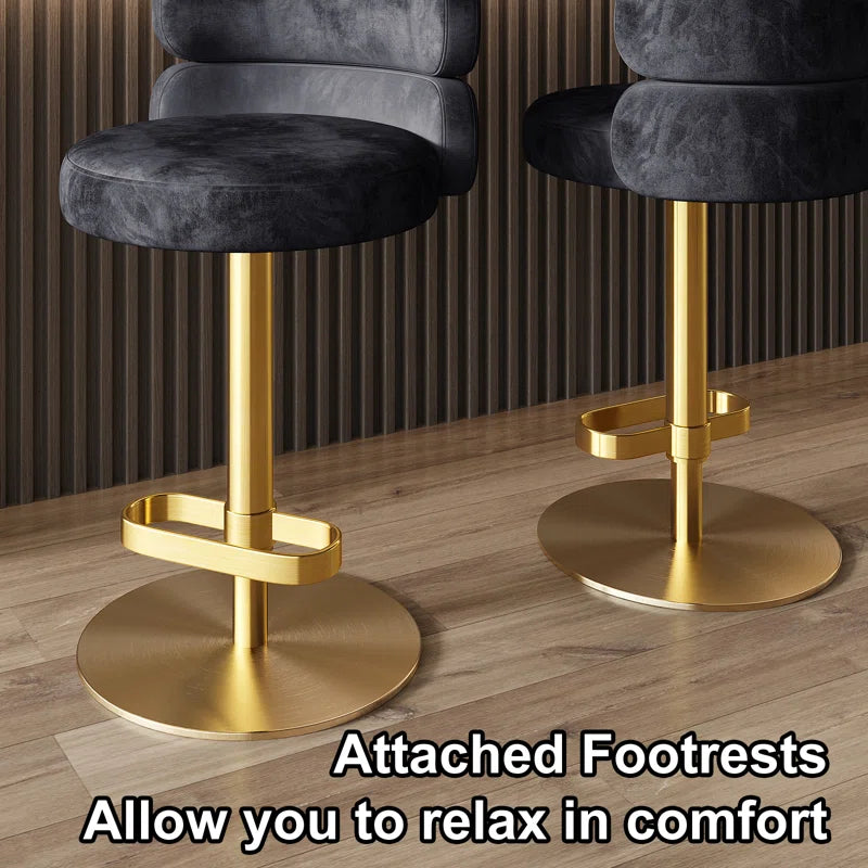 Giacamoz Adjustable Height Swivel Velvet Counter and Bar stool in Stainless Steel