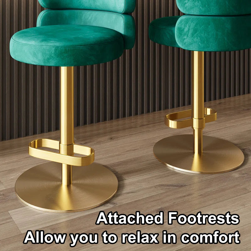 Giacamoz Adjustable Height Swivel Velvet Counter and Bar stool in Stainless Steel