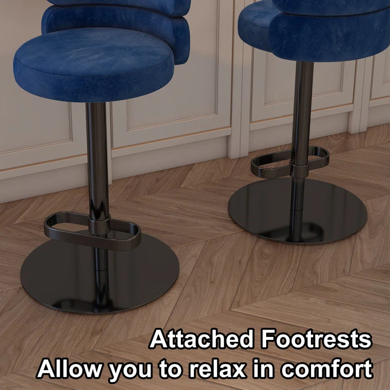 Giacamoz Adjustable Height Swivel Velvet Counter and Bar stool in Stainless Steel
