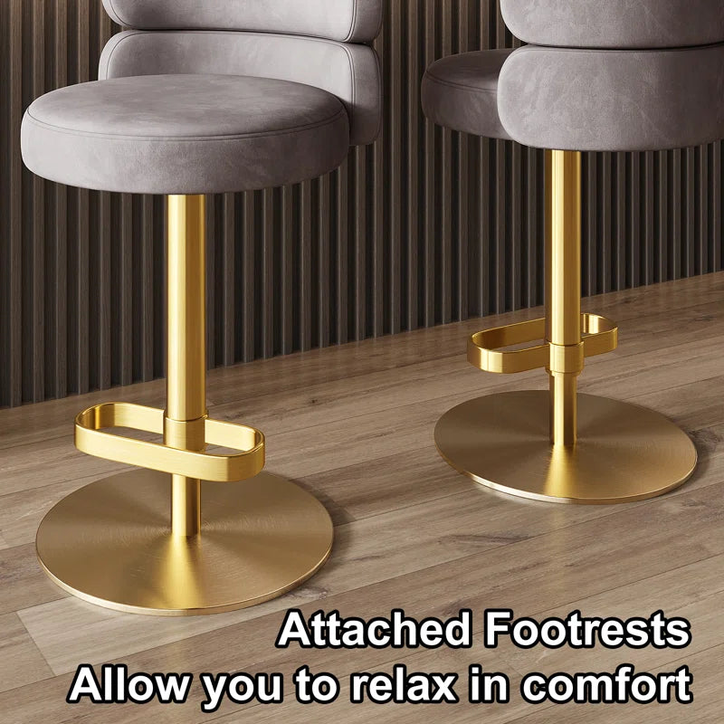 Giacamoz Adjustable Height Swivel Velvet Counter and Bar stool in Stainless Steel