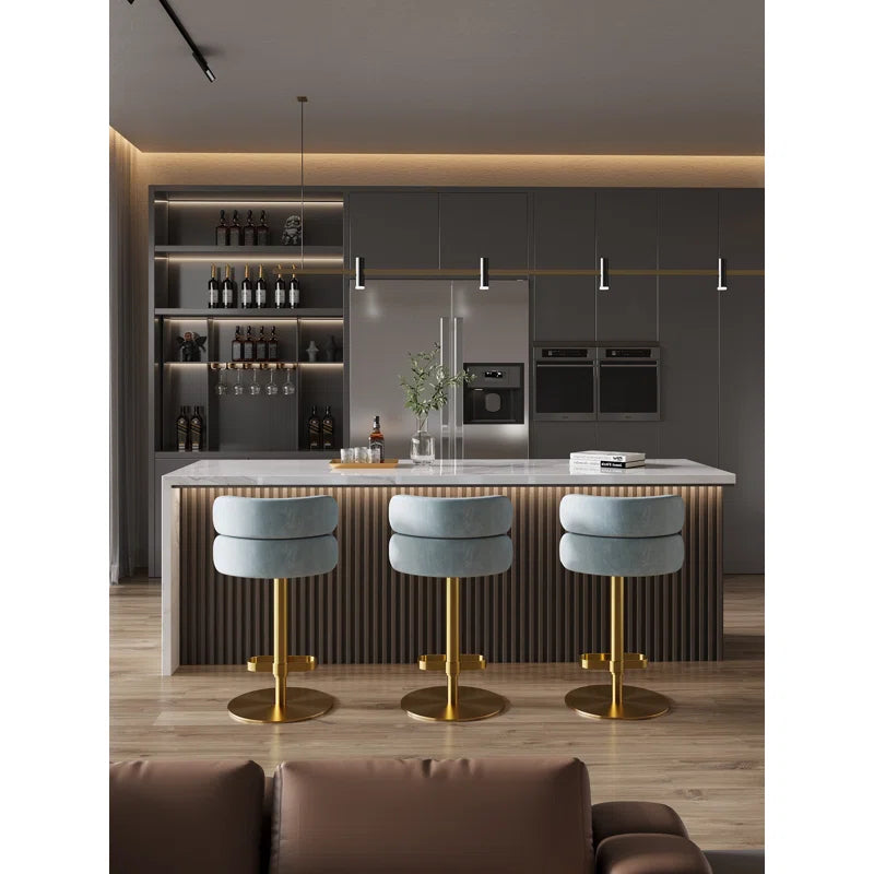 Giacamoz Adjustable Height Swivel Velvet Counter and Bar stool in Stainless Steel