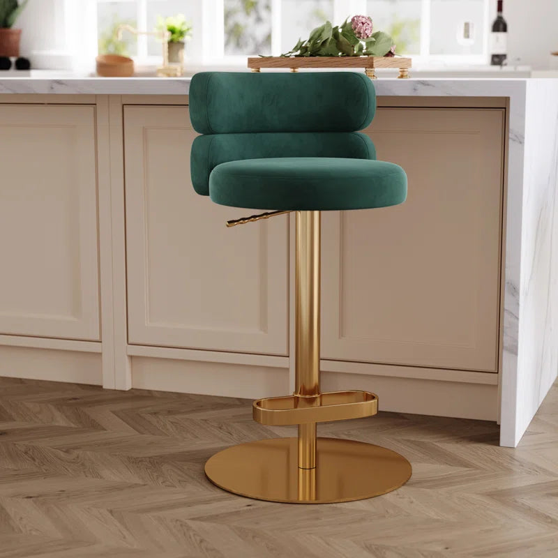 Giacamoz Adjustable Height Swivel Velvet Counter and Bar stool in Stainless Steel