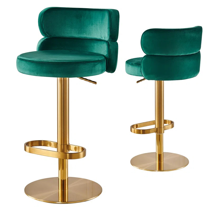 Giacamoz Adjustable Height Swivel Velvet Counter and Bar stool in Stainless Steel