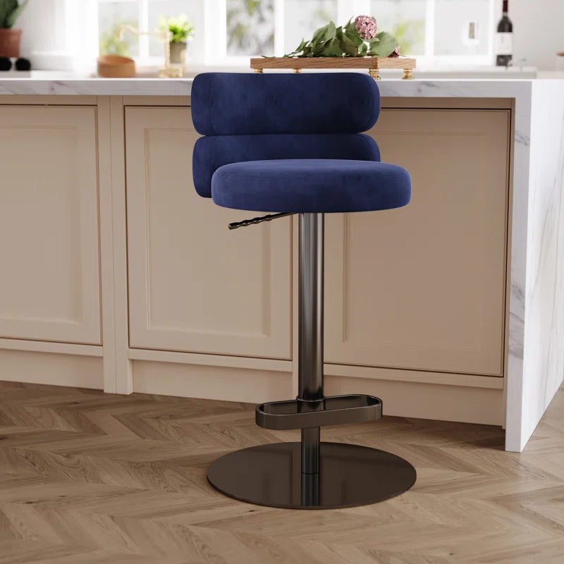 Giacamoz Adjustable Height Swivel Velvet Counter and Bar stool in Stainless Steel