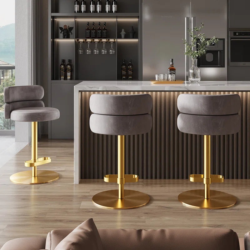 Giacamoz Adjustable Height Swivel Velvet Counter and Bar stool in Stainless Steel