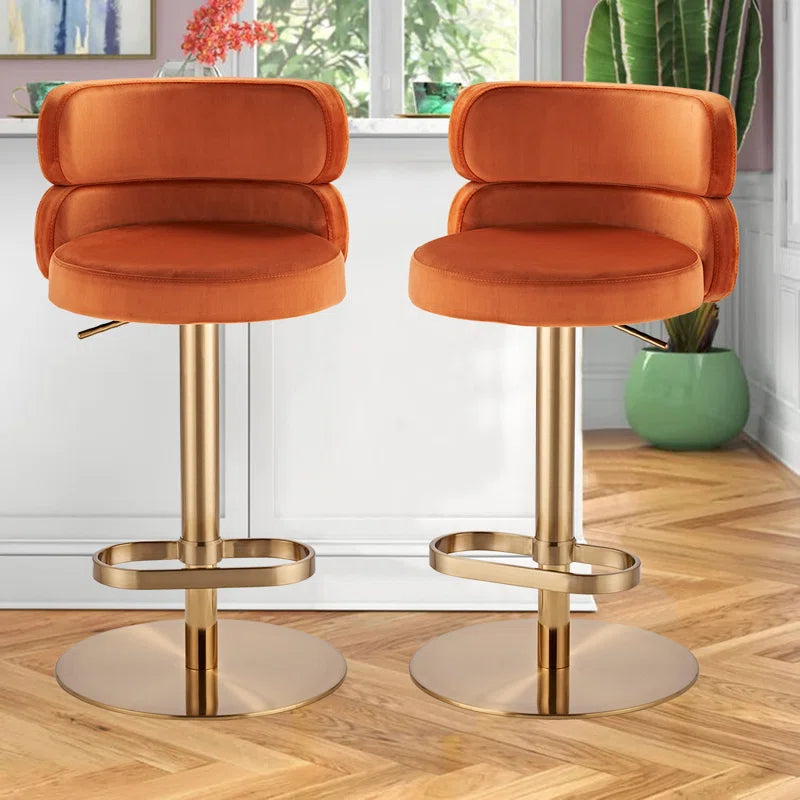 Giacamoz Adjustable Height Swivel Velvet Counter and Bar stool in Stainless Steel