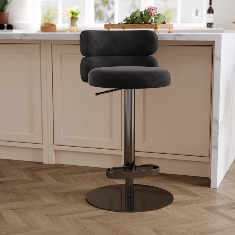 Giacamoz Adjustable Height Swivel Velvet Counter and Bar stool in Stainless Steel