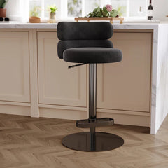 Giacamoz Adjustable Height Swivel Velvet Counter and Bar stool in Stainless Steel