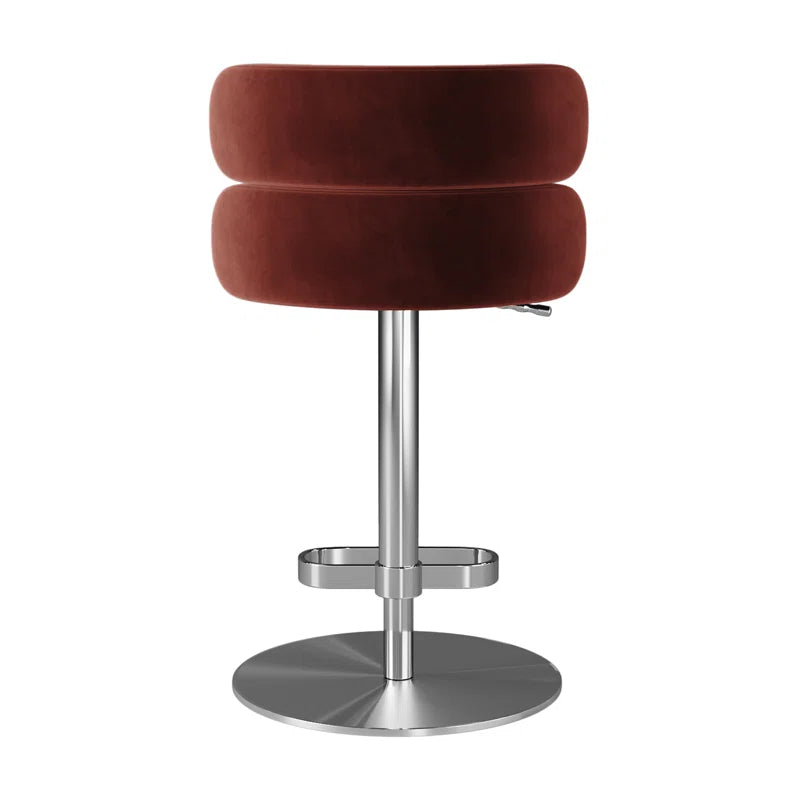 Giacamoz Adjustable Height Swivel Velvet Counter and Bar stool in Stainless Steel