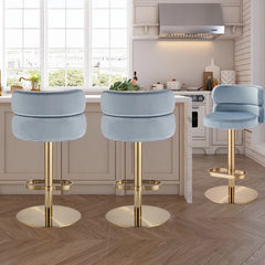 Giacamoz Adjustable Height Swivel Velvet Counter and Bar stool in Stainless Steel