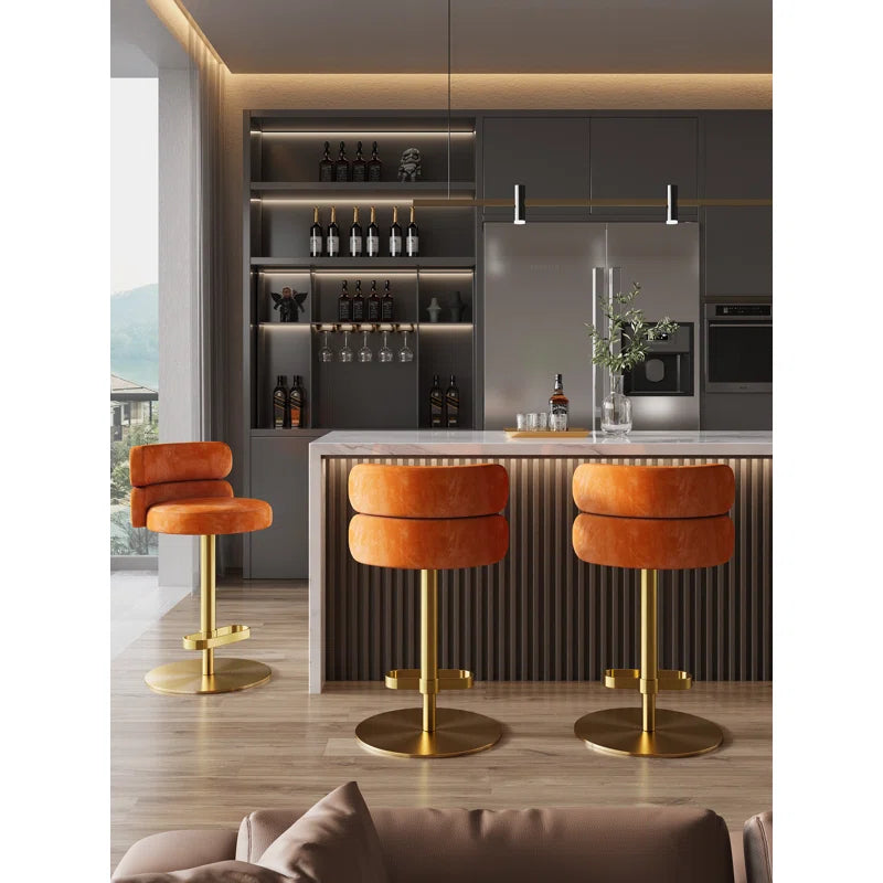Giacamoz Adjustable Height Swivel Velvet Counter and Bar stool in Stainless Steel