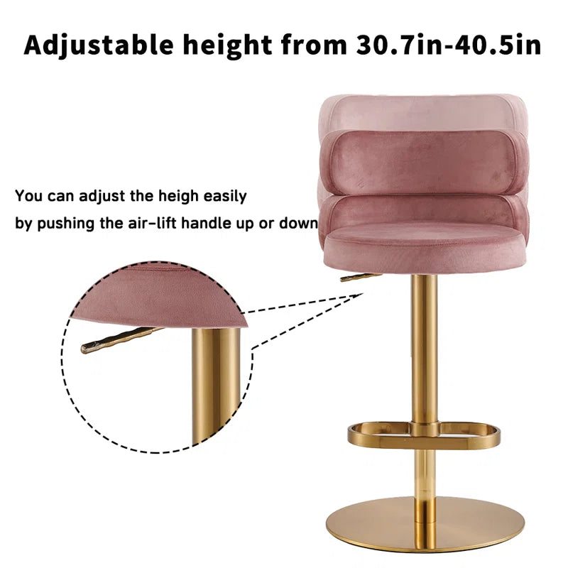 Giacamoz Adjustable Height Swivel Velvet Counter and Bar stool in Stainless Steel