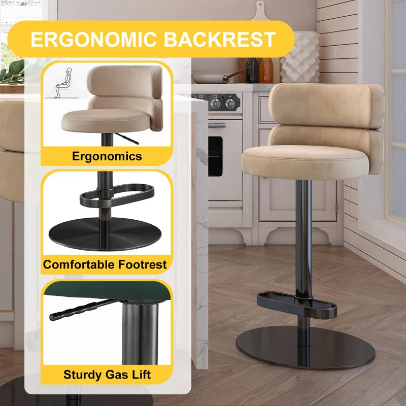 Giacamoz Adjustable Height Swivel Velvet Counter and Bar stool in Stainless Steel