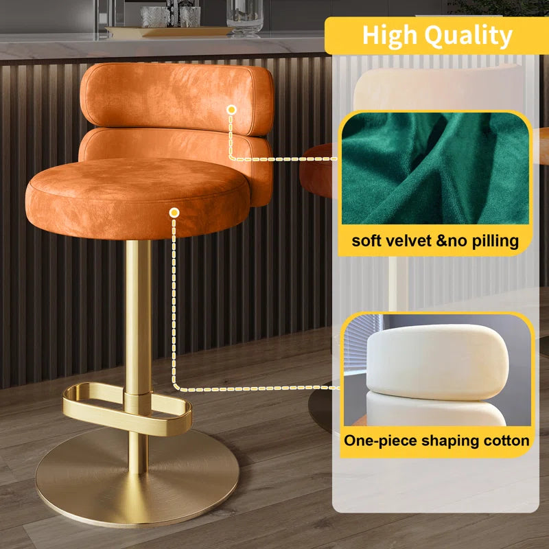 Giacamoz Adjustable Height Swivel Velvet Counter and Bar stool in Stainless Steel