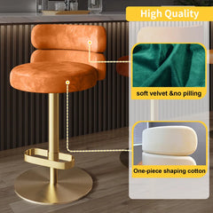 Giacamoz Adjustable Height Swivel Velvet Counter and Bar stool in Stainless Steel