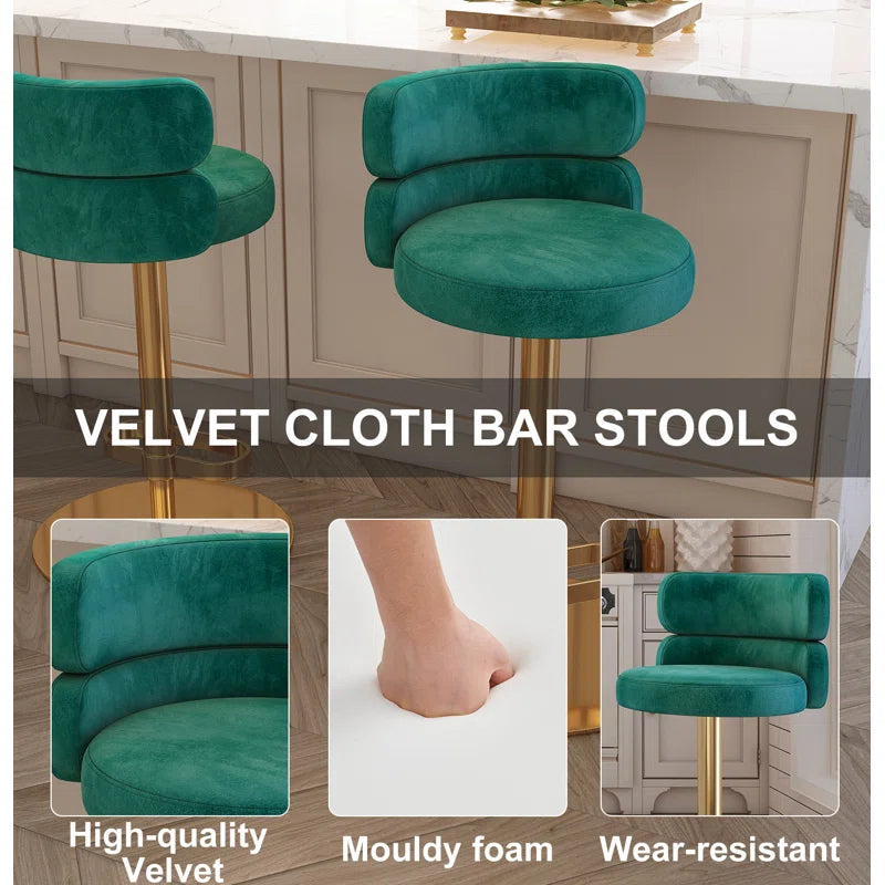 Giacamoz Adjustable Height Swivel Velvet Counter and Bar stool in Stainless Steel