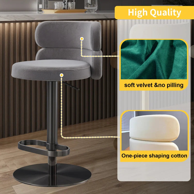 Giacamoz Adjustable Height Swivel Velvet Counter and Bar stool in Stainless Steel
