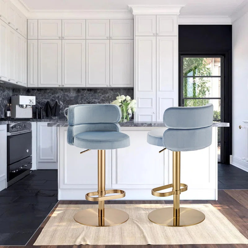 Giacamoz Adjustable Height Swivel Velvet Counter and Bar stool in Stainless Steel