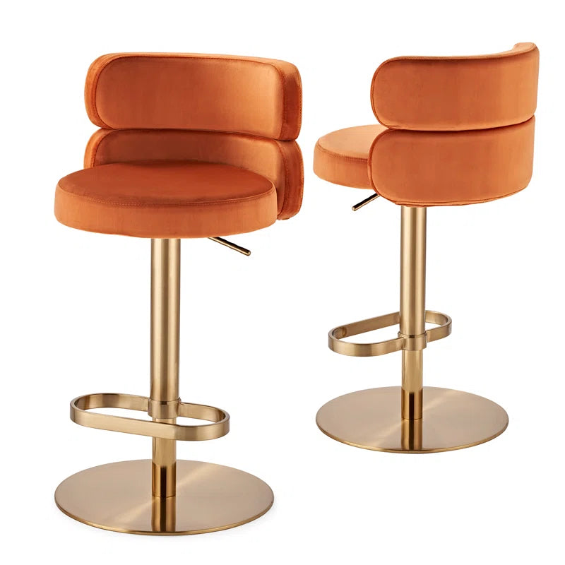 Giacamoz Adjustable Height Swivel Velvet Counter and Bar stool in Stainless Steel